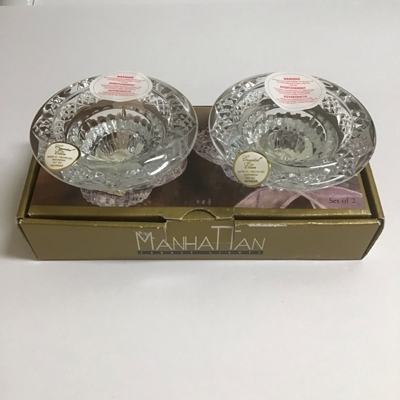 Crystal Candle Holders SET OF 2 Manhattan Moonlight 3-Way Votive Taper Tea Light - Picture 3 of 10